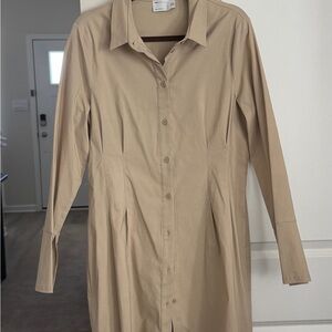 ASOS Beige Long Sleeve Shirt Dress
